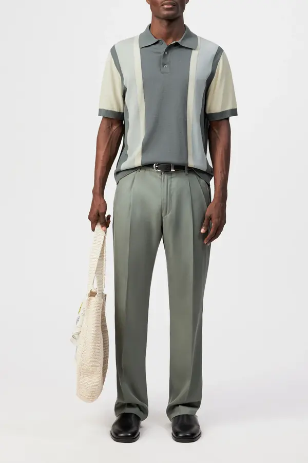 Strickpolo Tamian grün Streifenmuster_01