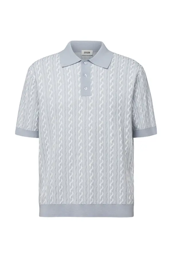 Strickpolo Tamian hellblau Jacquardmuster